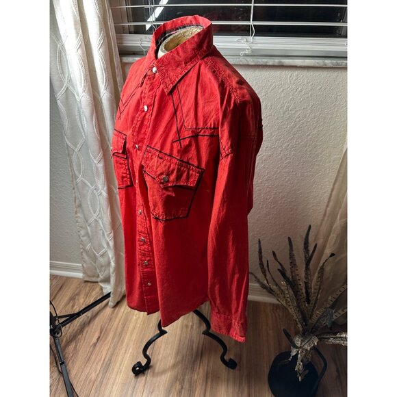 VTG Cowboy Up Embroidered Cotton Woven Snap buttons Mens L shirt flipp cuffs - Picture 5 of 16
